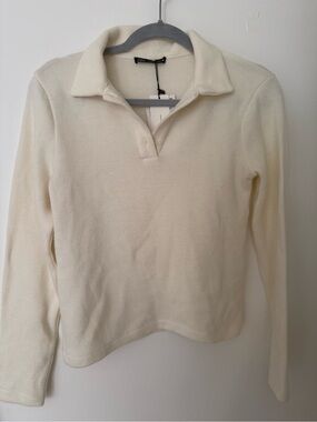 Zara NWT Cream Knit Polo Sweater Cropped Long Sleeve Women’s Small